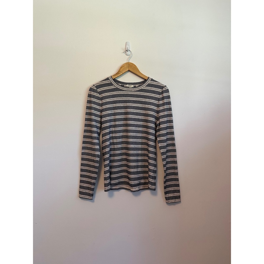 Dylan Navy Blue and White Striped Long Sleeve Cotton Crewneck Top | Size Small